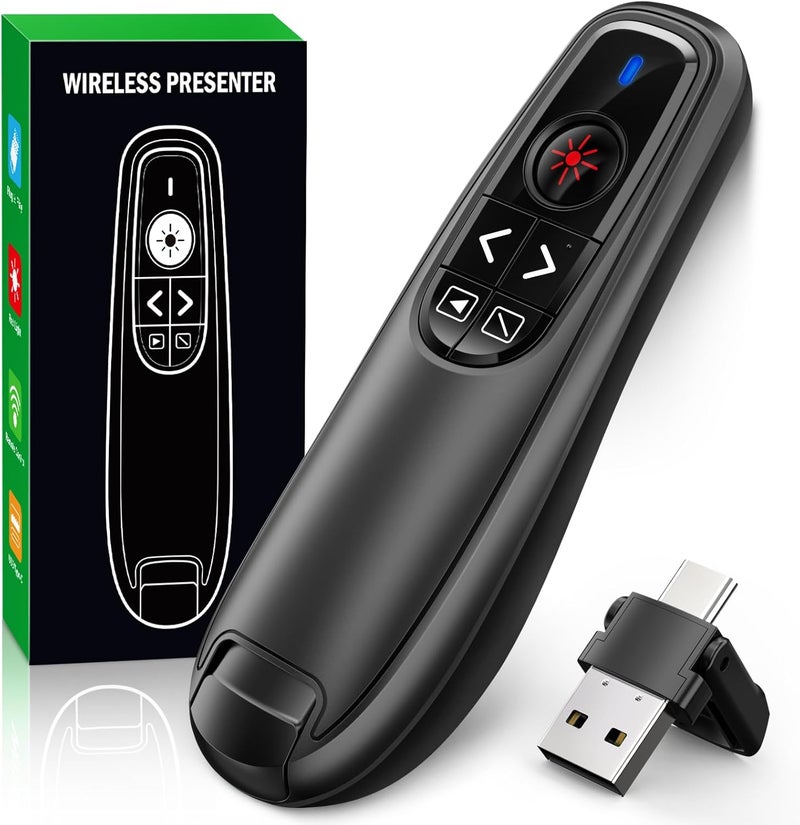 RJAD Presentation Clicker Wireless Presenter Remote Clicker, USB C PowerPoint Clicker for Presentation with Laser Pointer, RF 2.4GHz Computer Pointer Clicker Slide Advancer for Google Slides,Mac,Laptop - Image 1